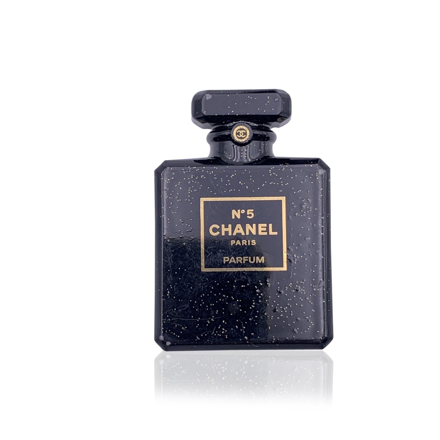 Women's Chanel Black Gold Resin Glitter Chanel No. 5 Parfum Brooch Pin