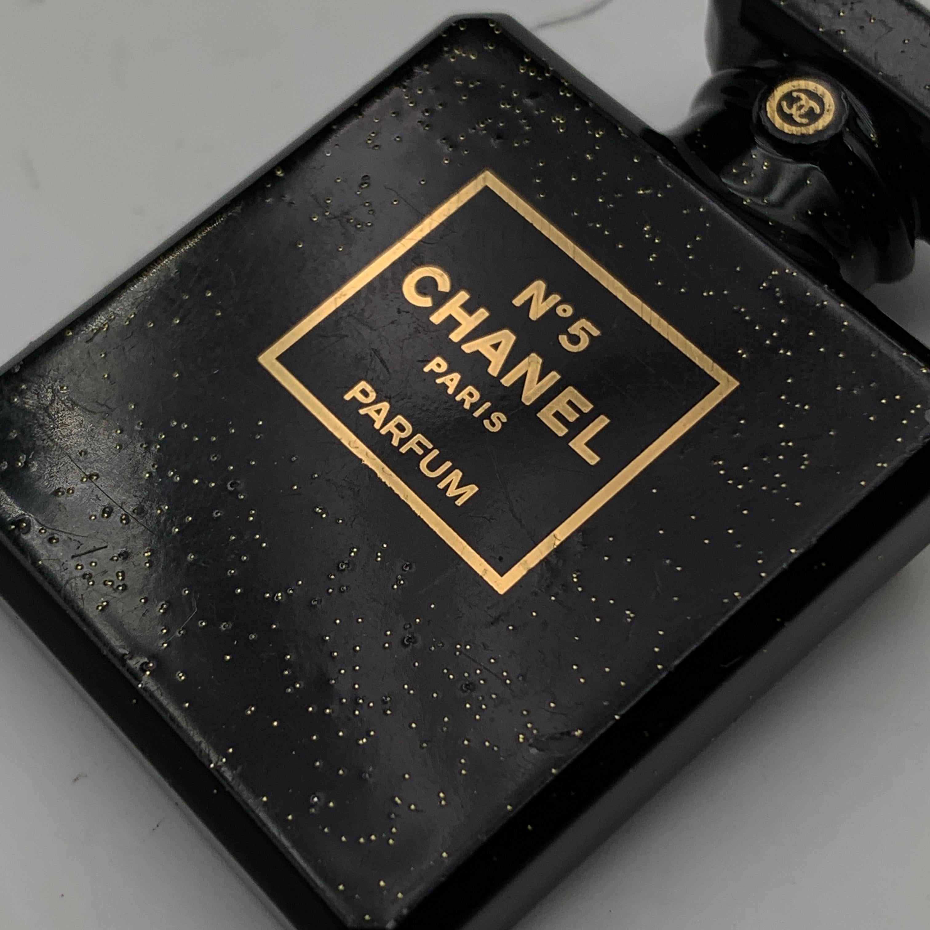 Chanel Black Gold Resin Glitter Chanel No. 5 Parfum Brooch Pin 1