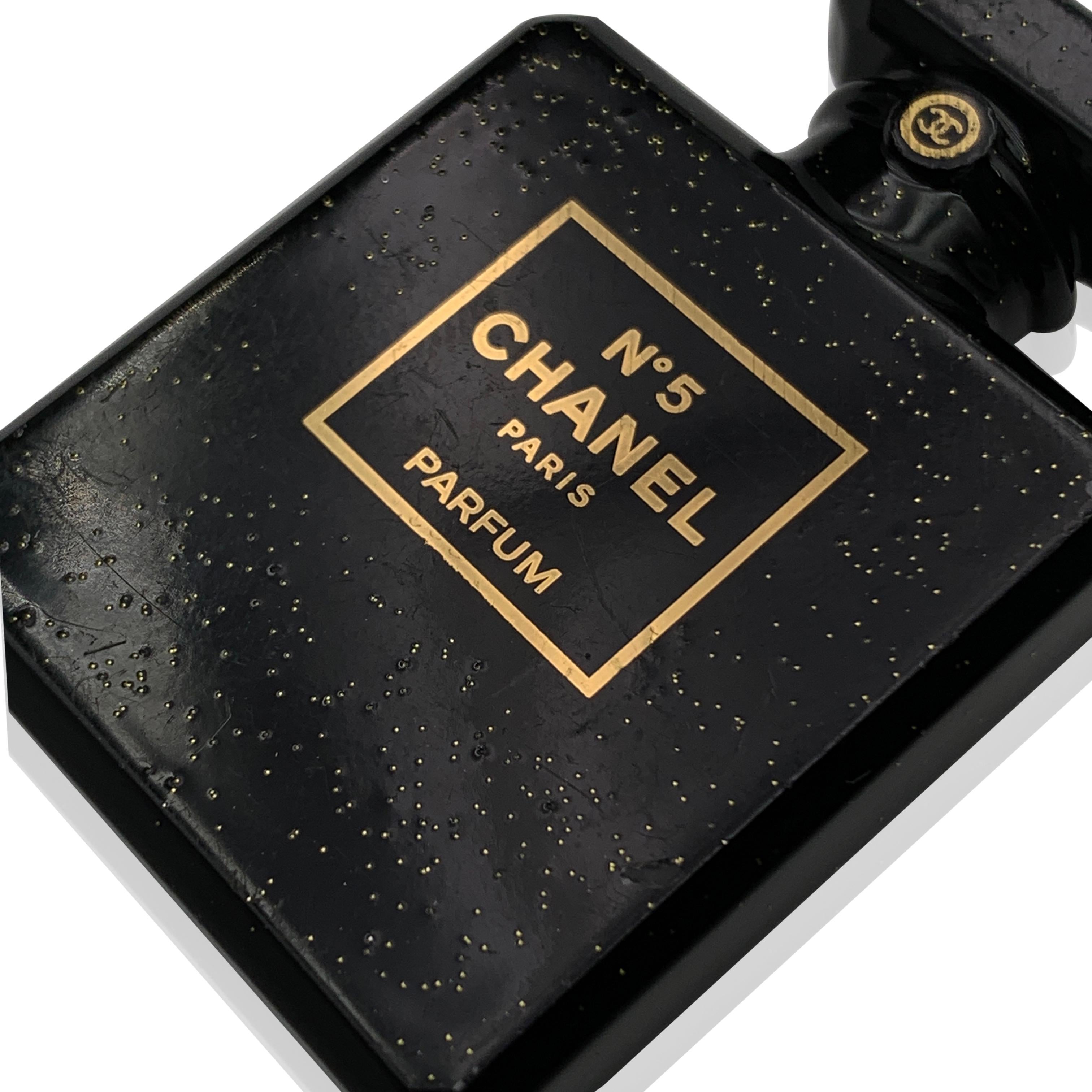 Chanel Black Gold Resin Glitter Chanel No. 5 Parfum Brooch Pin 2