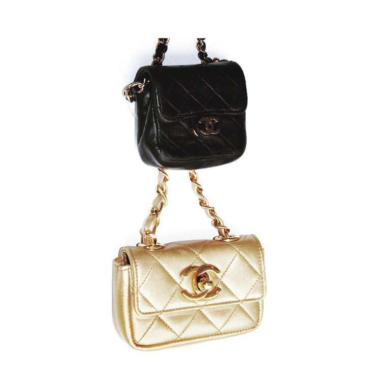 Chanel Black Gold Side Pack Micro Mini Bag Set Necklace For Sale at 1stdibs