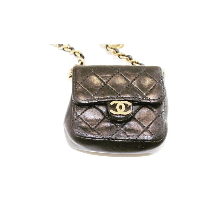 Chanel Black Gold Side Pack Micro Mini Bag Set Necklace For Sale at 1stdibs