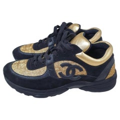 Chanel Black/Gold Suede and Leather CC Low Top Sneakers 