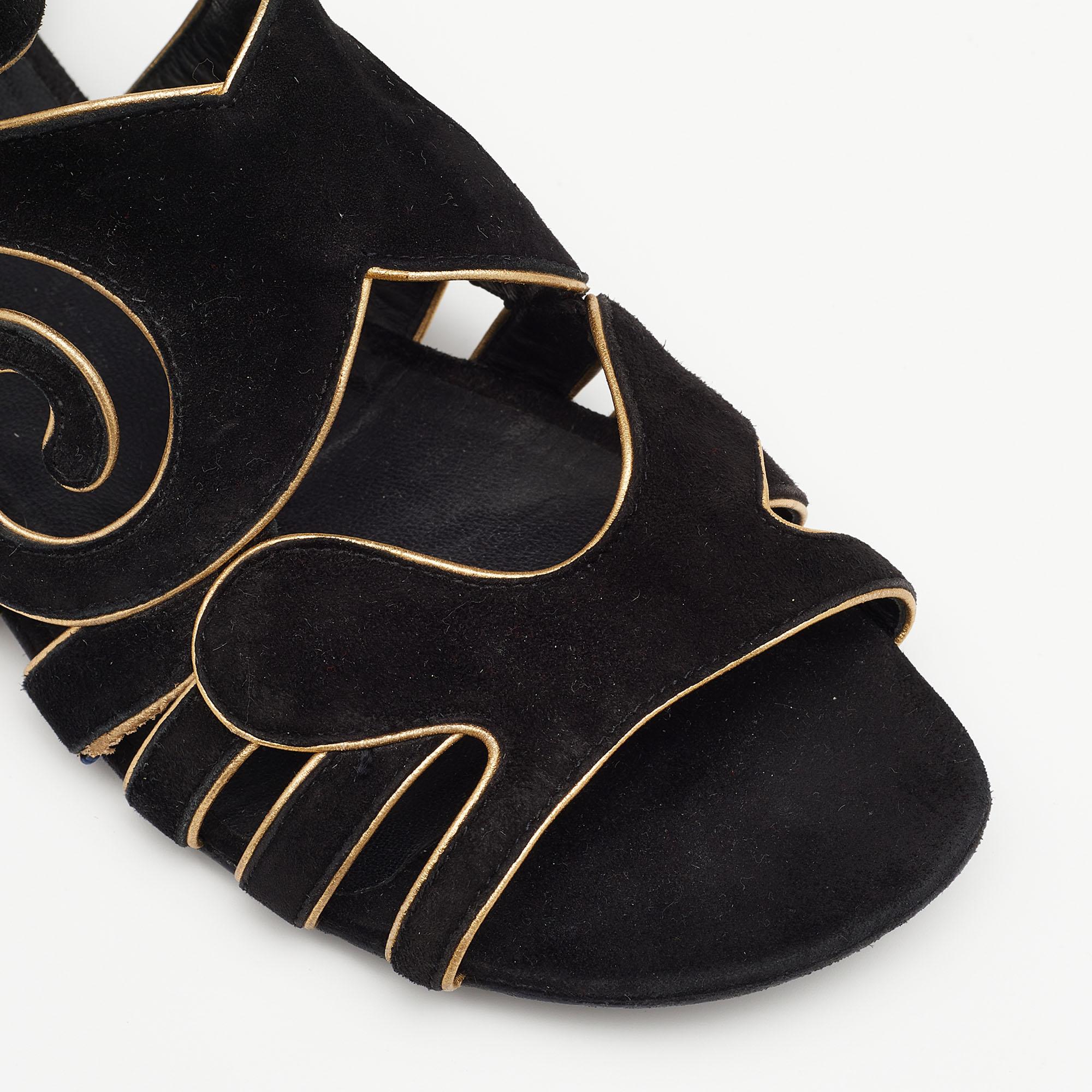 Chanel Black/Gold Suede Gladiator Flat Sandals Size 38.5 3