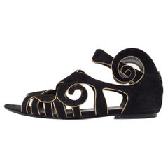 Chanel Black/Gold Suede Gladiator Flat Sandals Size 38.5