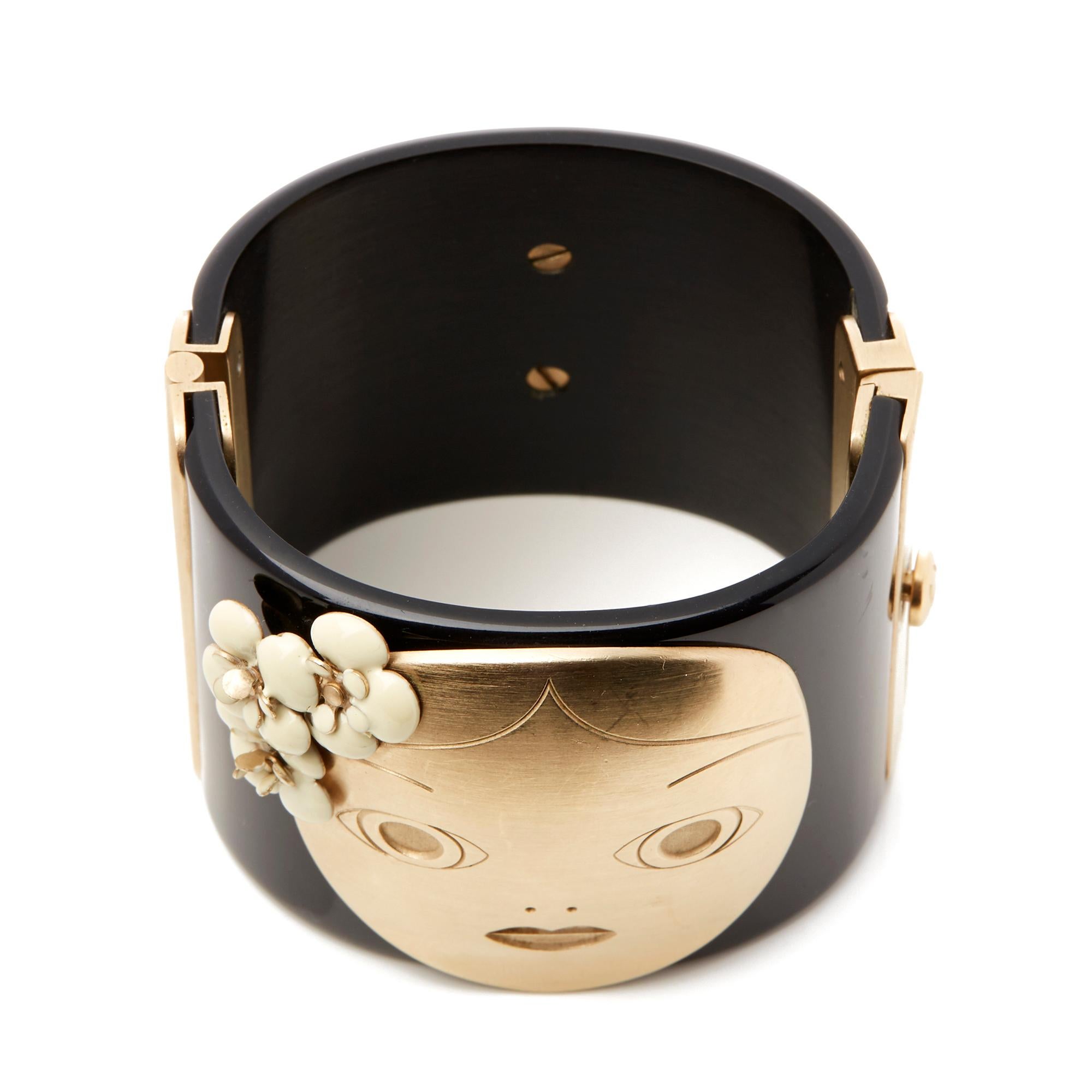 Modern Chanel Black & Gold Tone Matryoshka Doll Cuff Bracelet