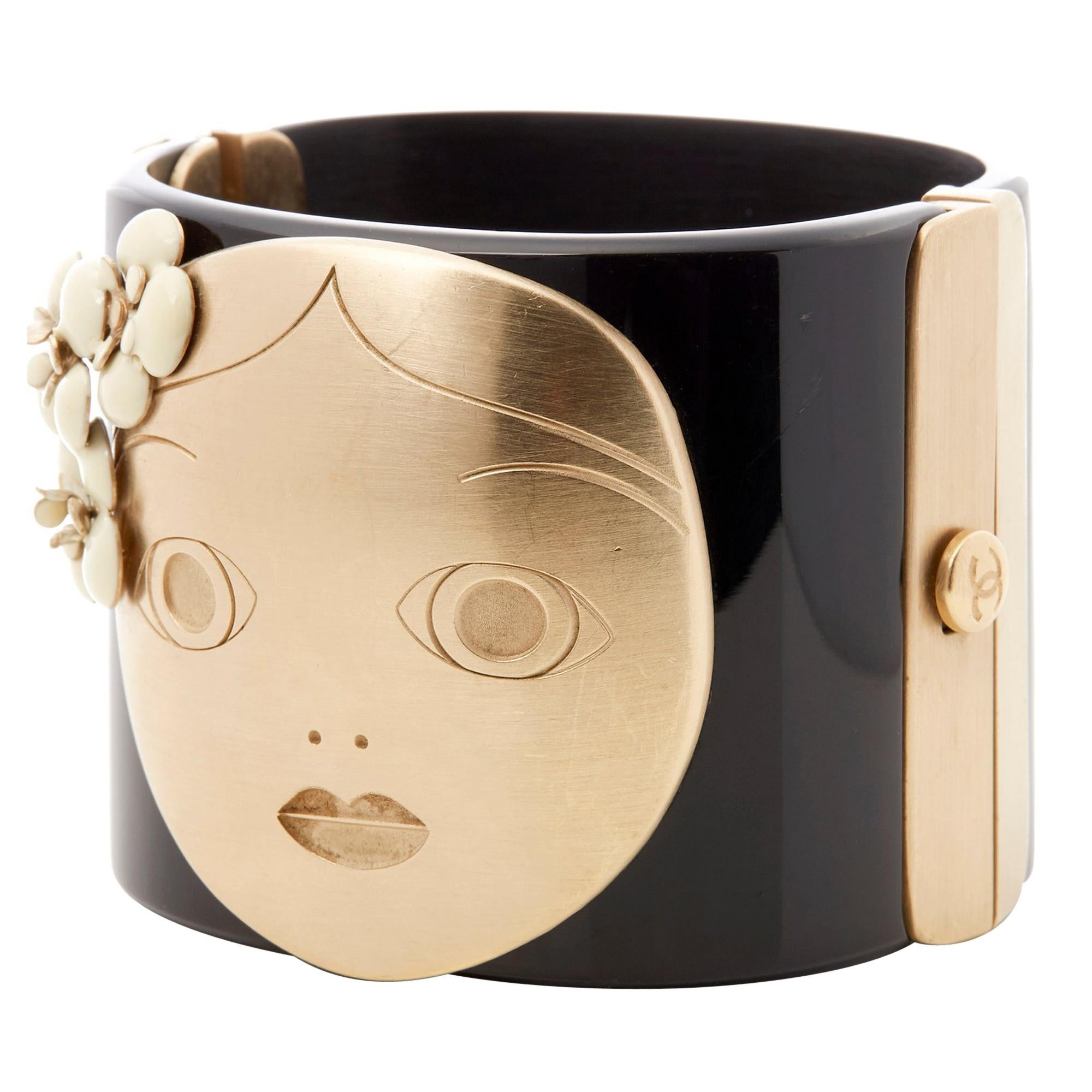 Chanel Black & Gold Tone Matryoshka Doll Cuff Bracelet