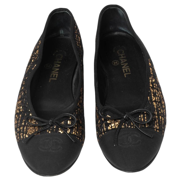 Tweed ballet flats Chanel Black size 38.5 EU in Tweed - 36239579