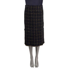 CHANEL Schwarzer & goldener Viskose-Rock 2016 16K CHECK BOUCLE MIDI 38 S