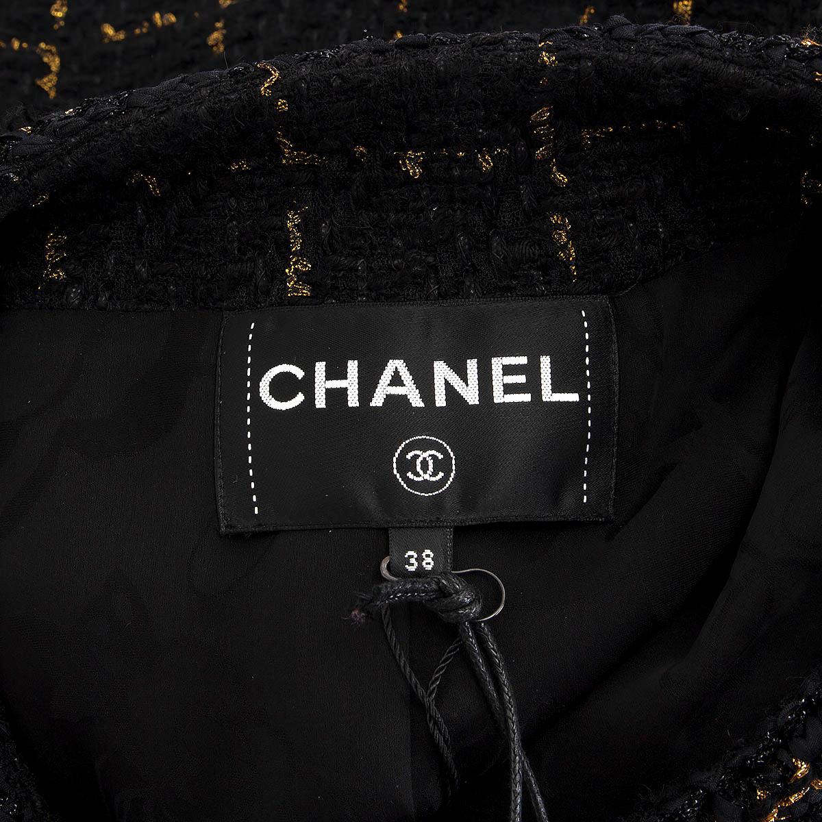 CHANEL black & gold viscose 20176 16K CHECK TWEED Jacket 38 S 5