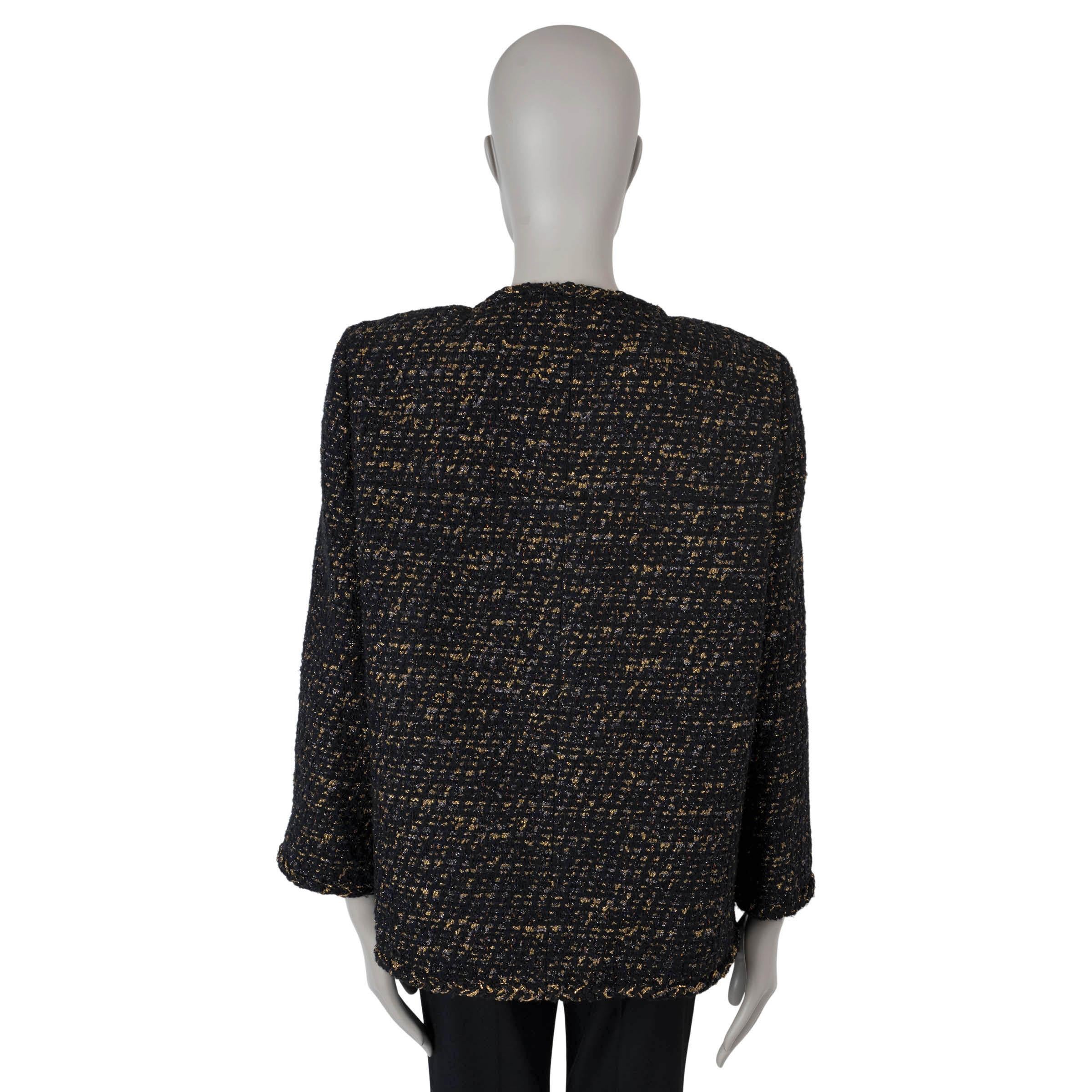 Black CHANEL black gold wool 2019 19A NEW York OVERSIZED LUREX TWEED Jacket 36 XS For Sale