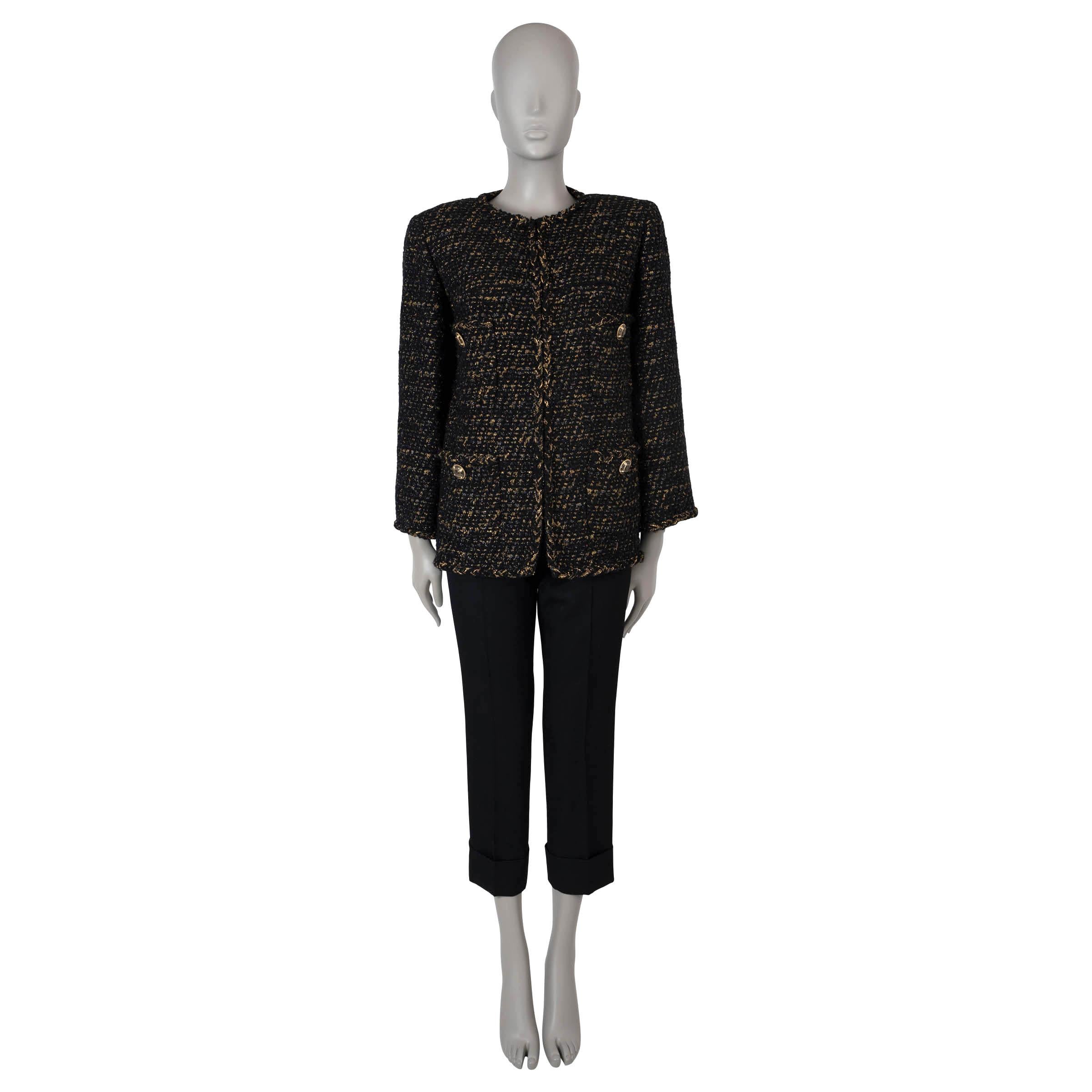 Women's CHANEL black gold wool 2019 19A NEW York OVERSIZED LUREX TWEED Jacket 36 XS For Sale
