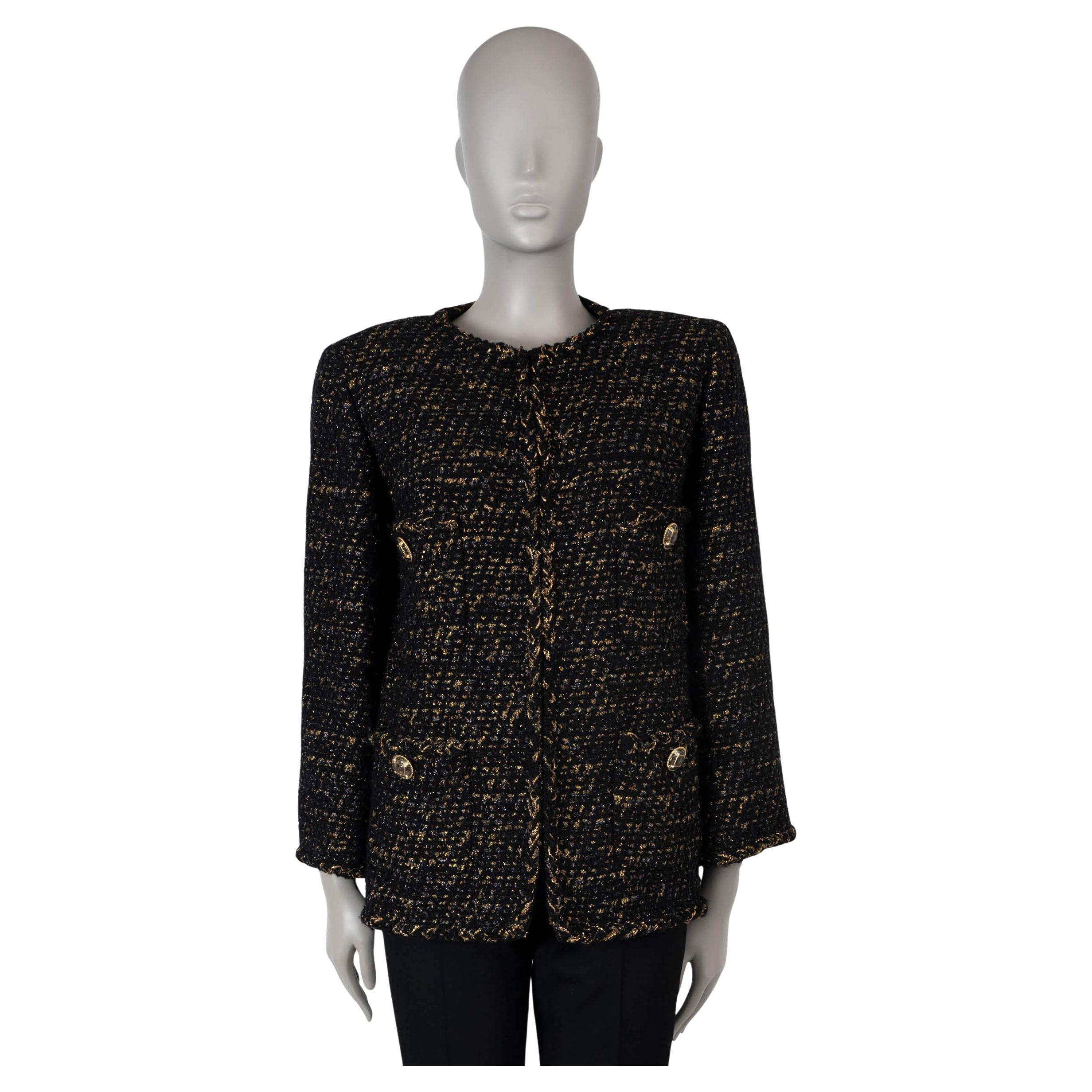 CHANEL black gold wool 2019 19A NEW York OVERSIZED LUREX TWEED Jacket 36 XS For Sale