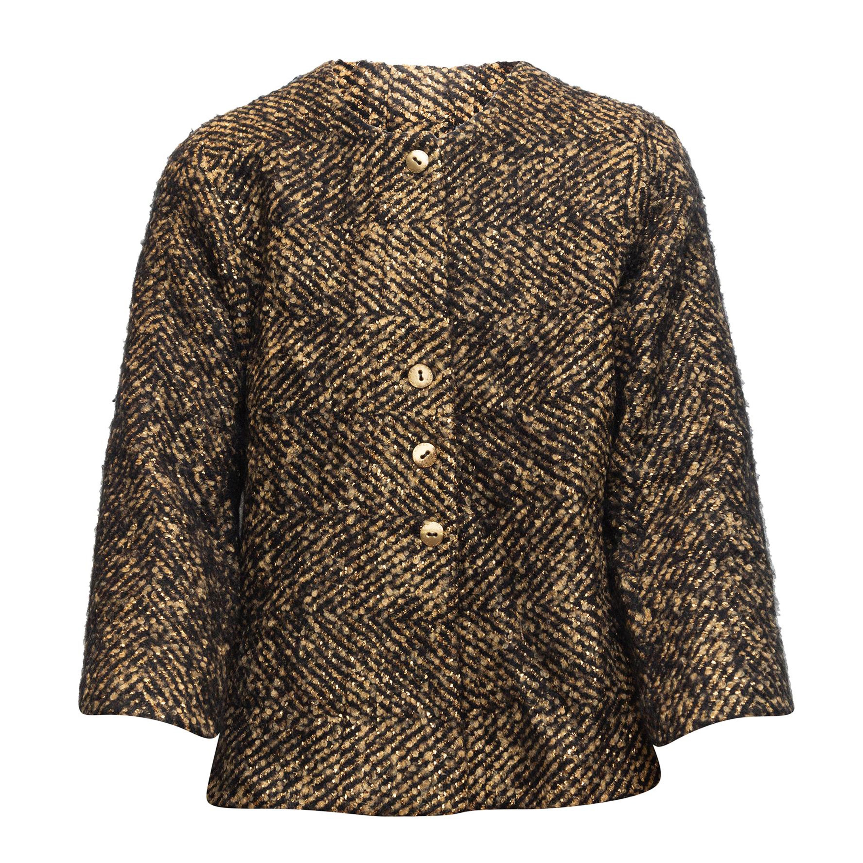 Chanel Black 
Gold Wool Tweed Jacket