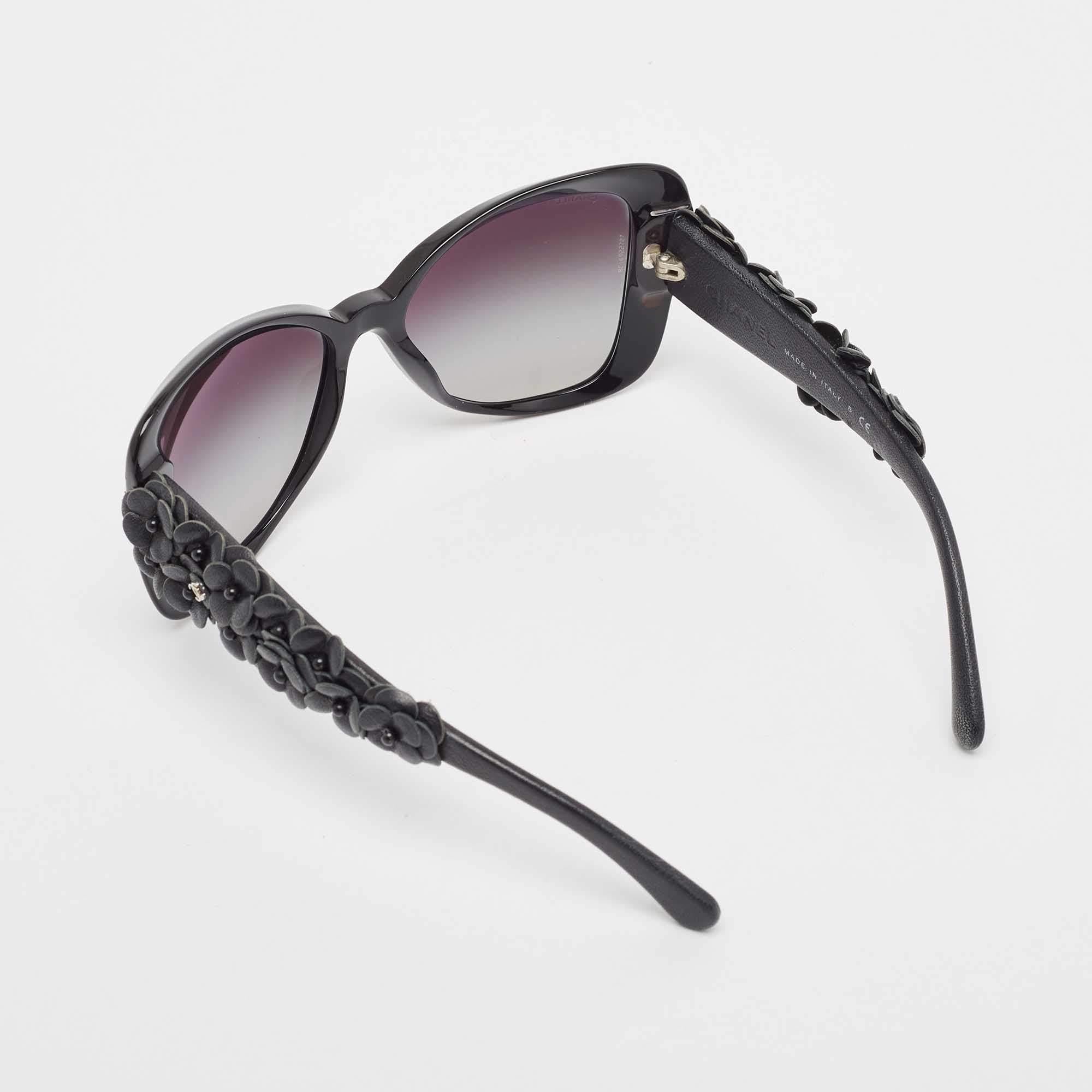 We see the detailing on this exquisite pair of designer sunglasses made from fine materials. The sunglasses are luxe in appeal and practical in usage.