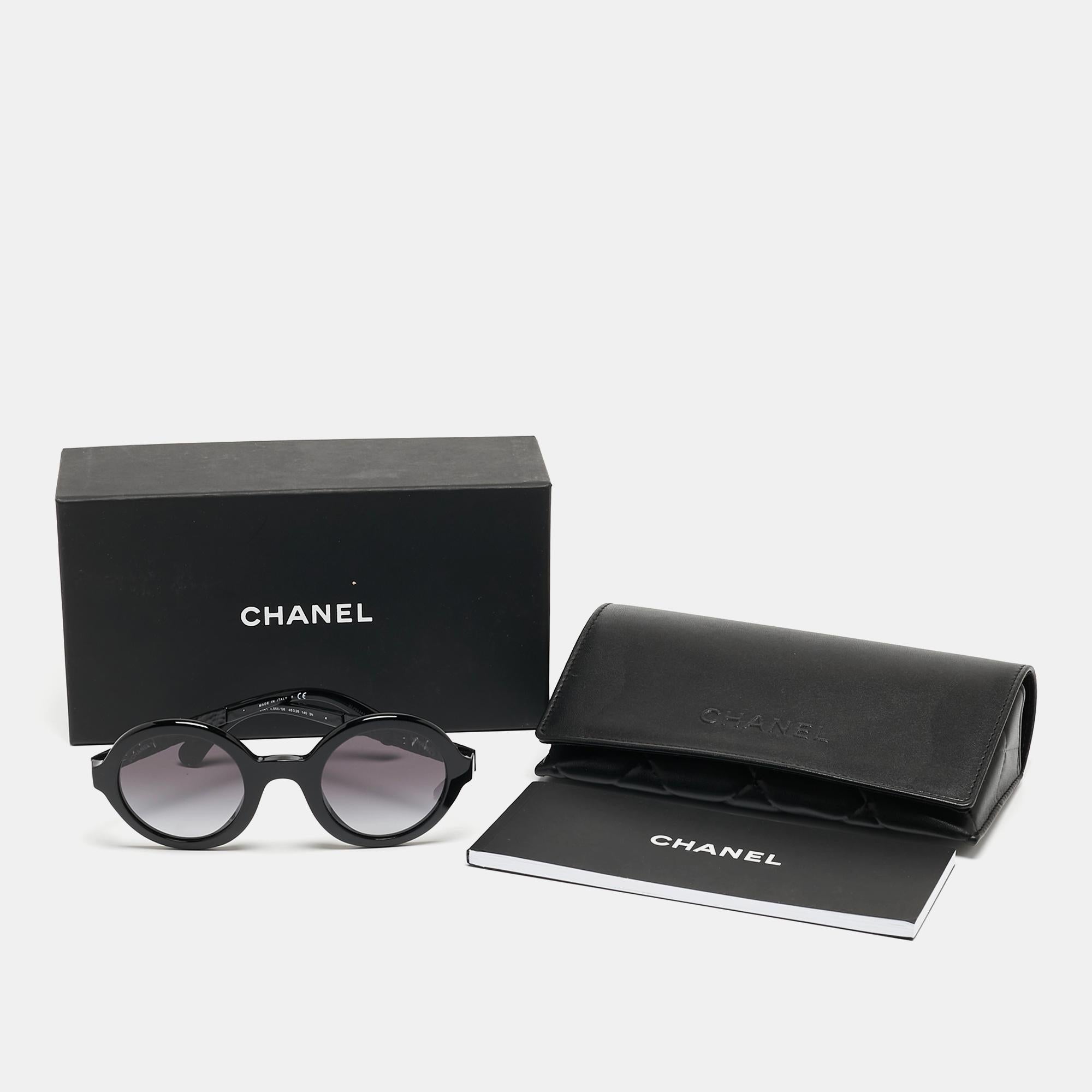 Chanel Black Gradient Acetate Round Sunglasses 1