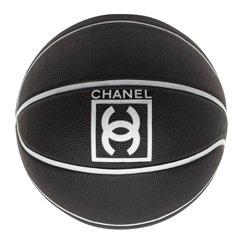 CHANEL Black Grained Basketball With Gray Stripes