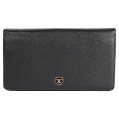 Chanel Black Grained Calfskin Leather Bifold Wallet