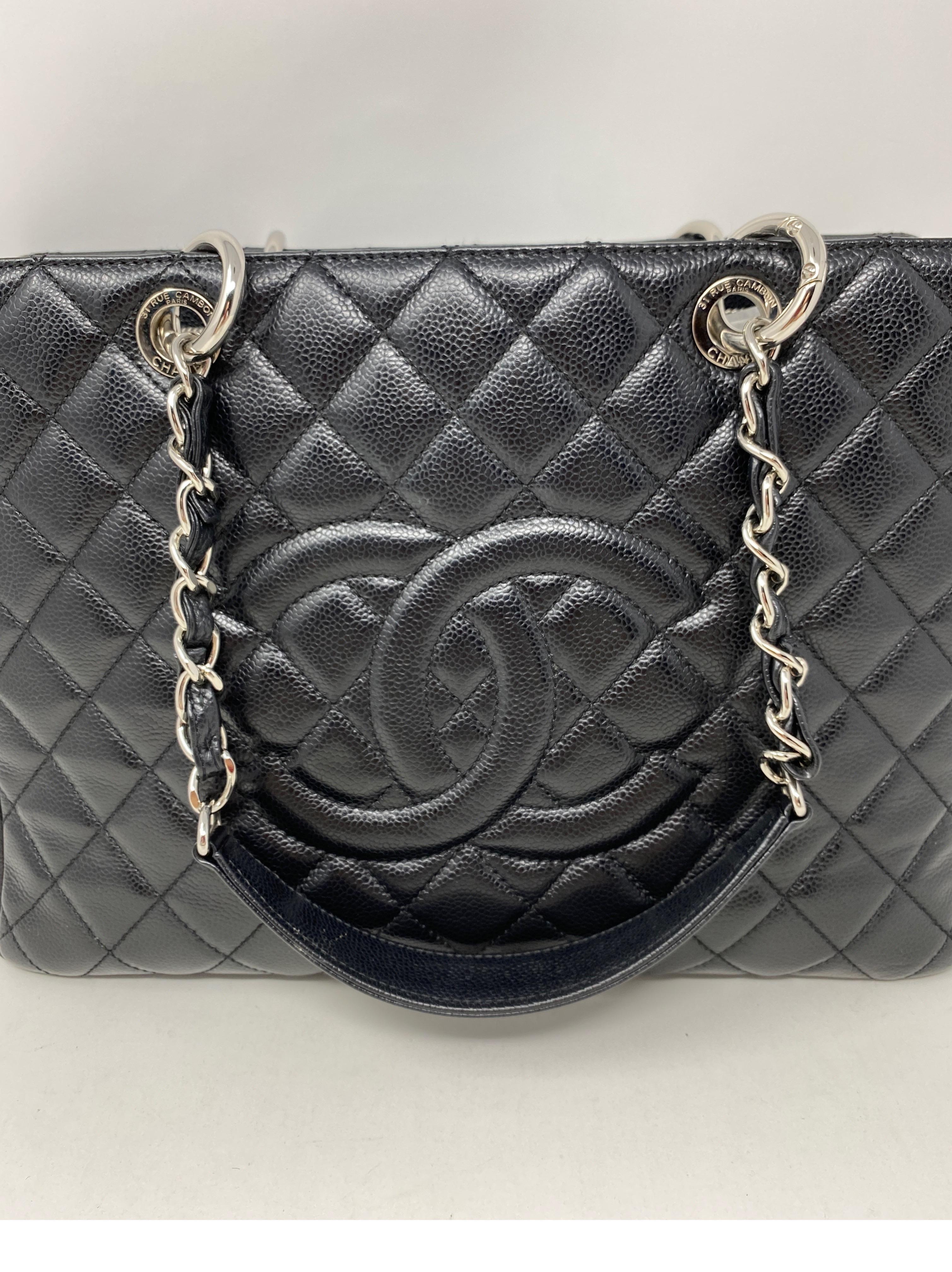 Chanel Black Grand Shopper Tote. Large size. Caviar black leather. Silver hardware. Excellent condition. Light perfume smell. Will air out. Leather is in beautiful condition. Looks like no wear exterior. GST bags are retired from Chanel. Great