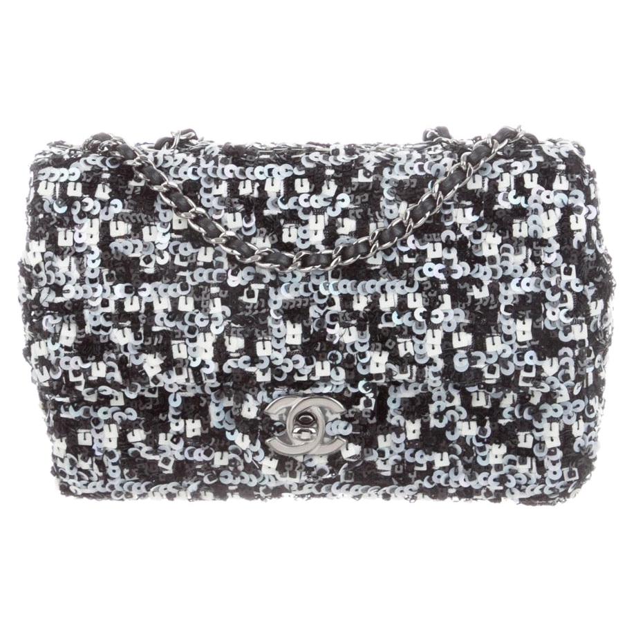 CHANEL NEW Black White Sequin Leather Small Evening Shoulder Flap Bag For  Sale at 1stDibs