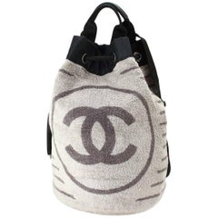 Chanel Black Gray CC Bucket Top Handle Travel Slingback Backpack Shoulder Bag