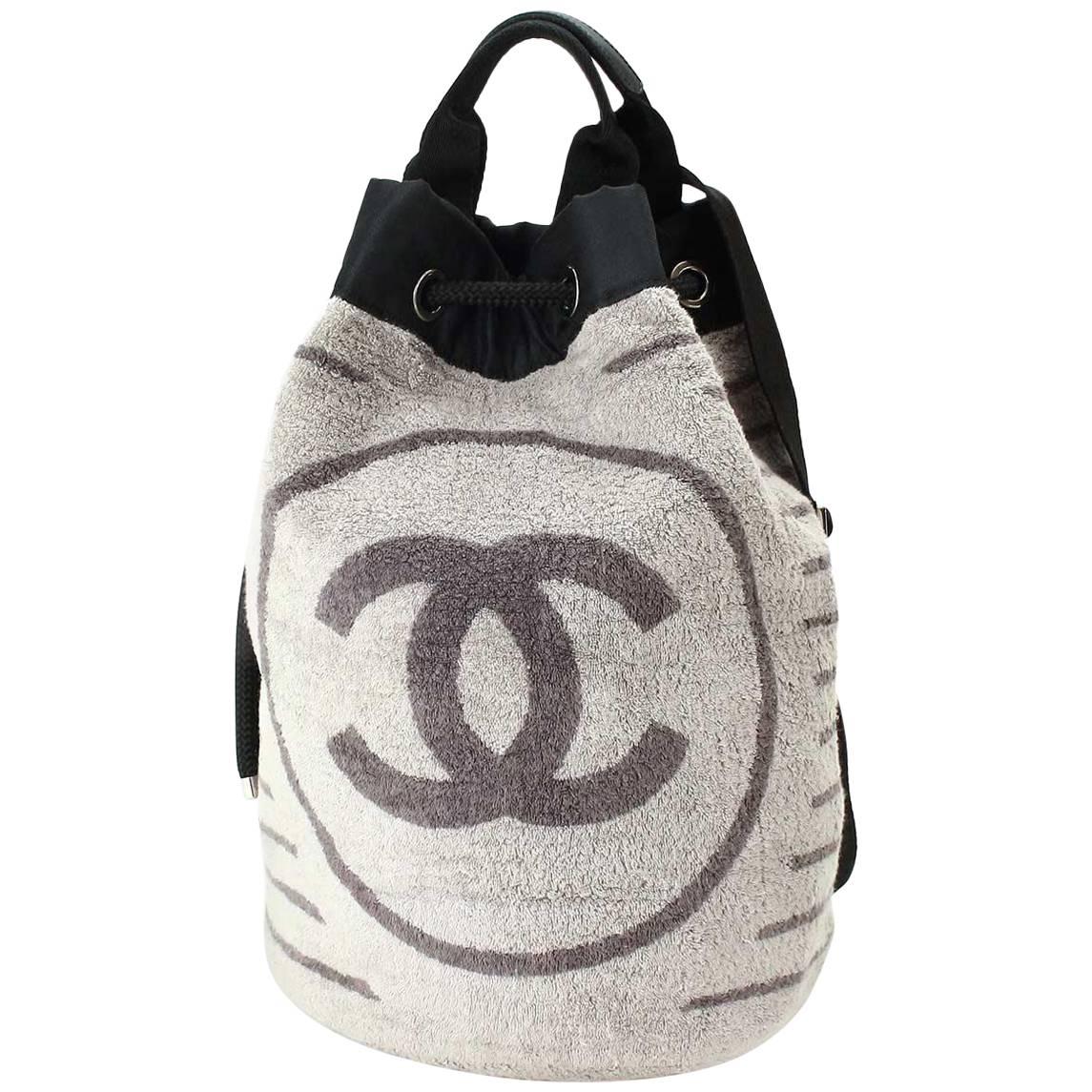 Chanel Black Gray CC Bucket Top Handle Travel Slingback Backpack Shoulder Bag For Sale
