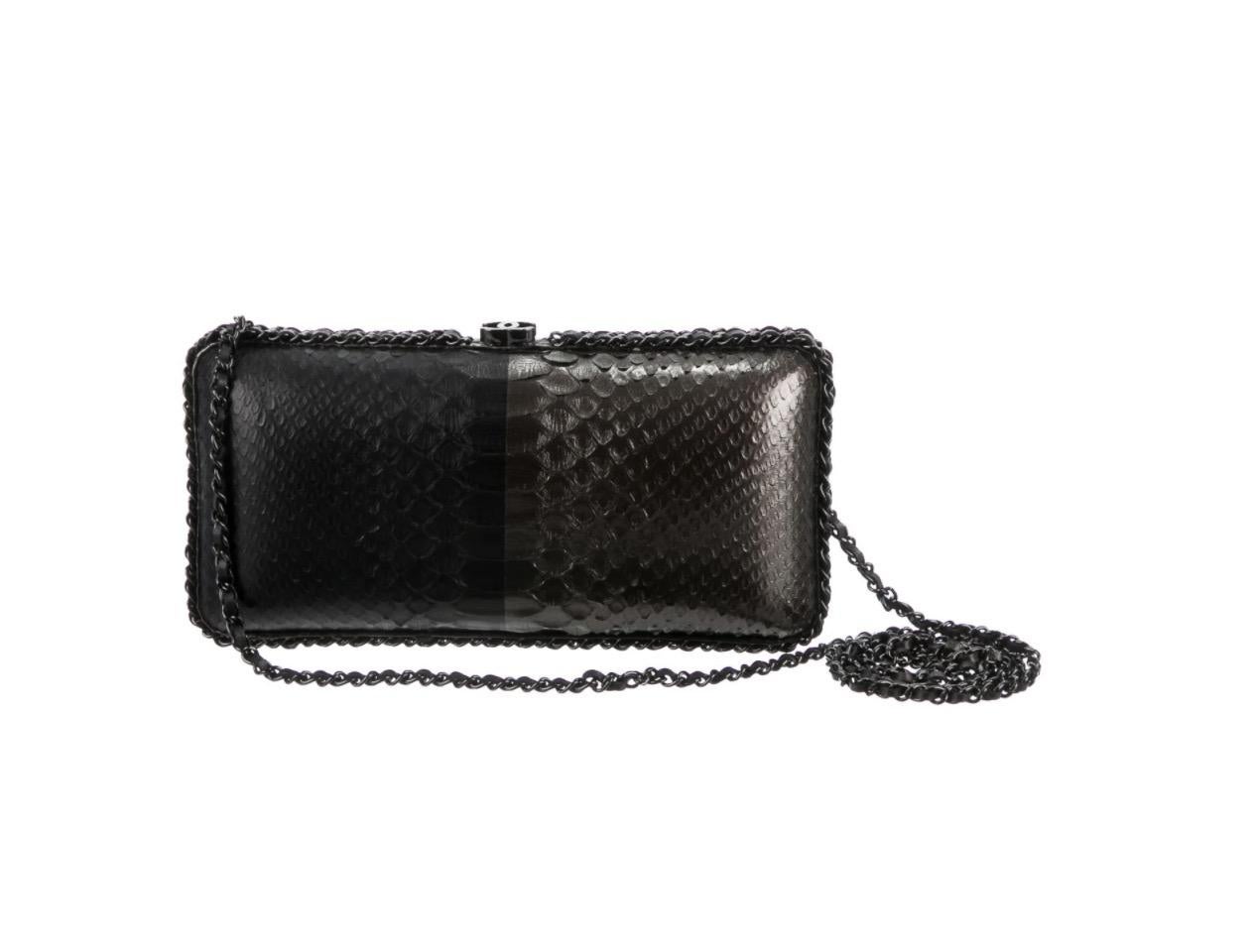 Chanel Black Gray Snakeskin Exotic Leather Small Evening Clutch Shoulder Bag In Good Condition In Chicago, IL
