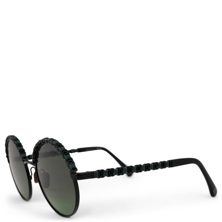 CHANEL black green metal CHAIN TRIM ROUND Sunglasses 4265Q  display picture 2