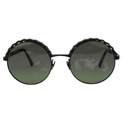 CHANEL black green metal CHAIN TRIM ROUND Sunglasses 4265Q