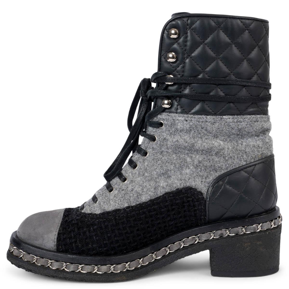  CHANEL noir et gris 2016 16B FELT & TWEED Chaussures LACE-UP 37 Pour femmes 