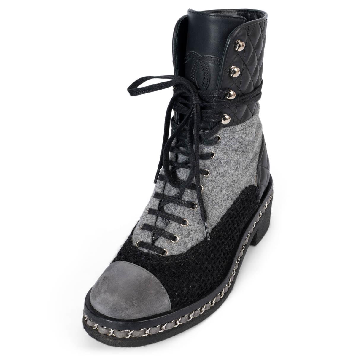 CHANEL noir et gris 2016 16B FELT & TWEED Chaussures LACE-UP 37 3