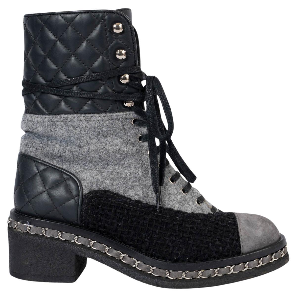 CHANEL noir et gris 2016 16B FELT & TWEED Chaussures LACE-UP 37