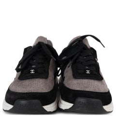 CHANEL black & grey 21A KNIT & SUEDE LOW TOP Sneakers Shoes 38.5