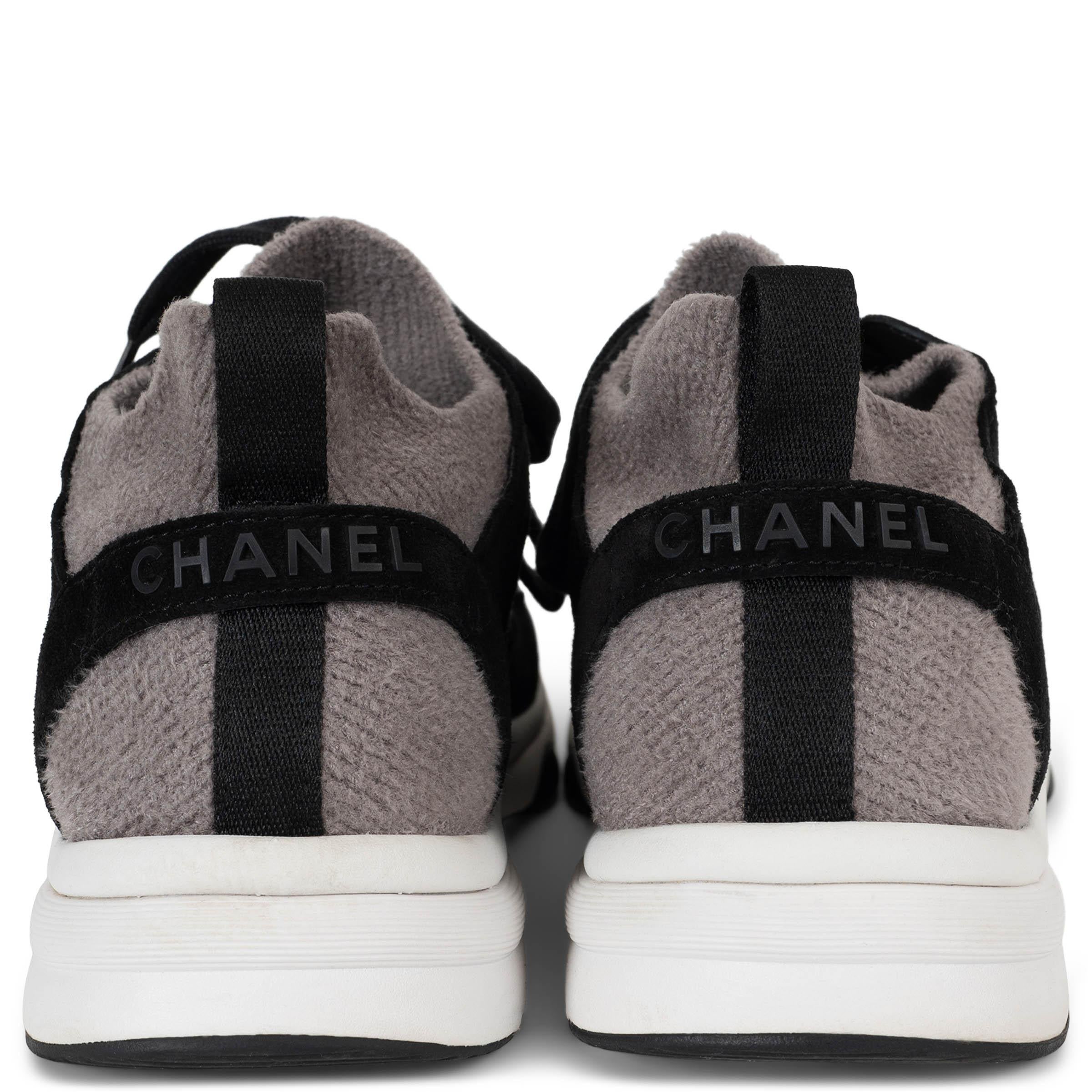Women's CHANEL black & grey 21A KNIT & SUEDE LOW TOP Sneakers Shoes 38.5