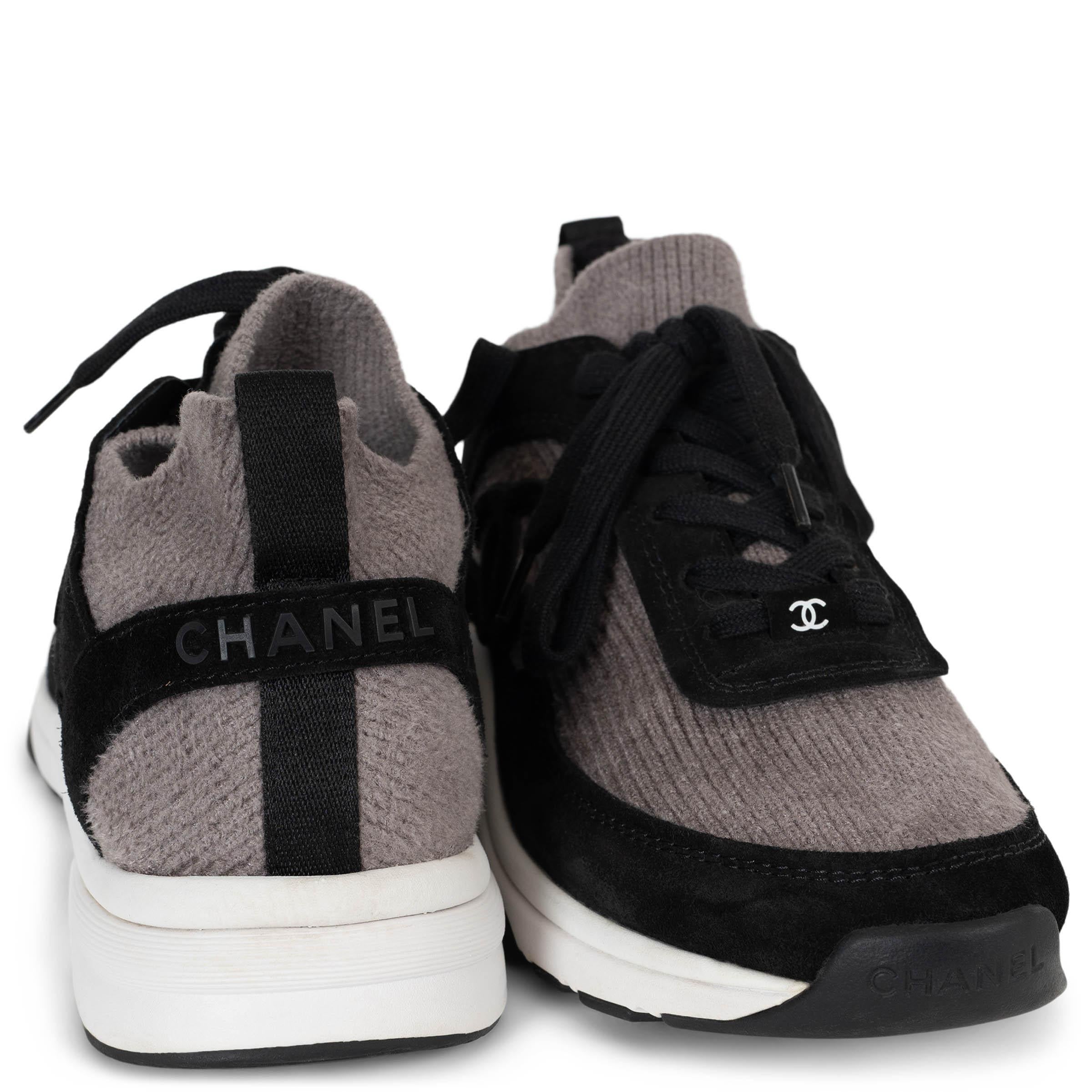 CHANEL black & grey 21A KNIT & SUEDE LOW TOP Sneakers Shoes 38.5 2