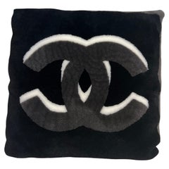 Chanel  Black & Grey CC Shearling & Cashmere Pillow