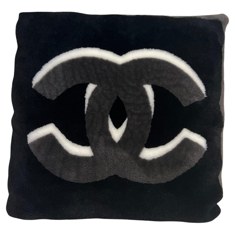 Chanel Black and Grey CC Shearling and Cashmere Pillow