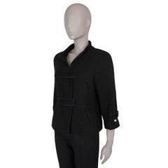 CHANEL black & grey cotton 17S VELCRO STRAP TWEED Jacket 40 M