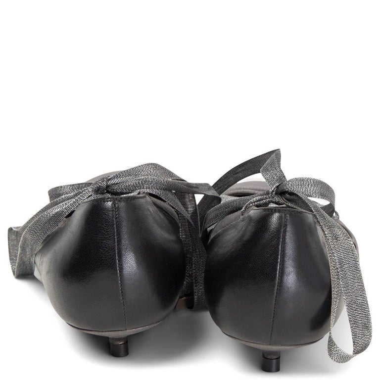 CHANEL black and grey leather LACE UP BALLET Pumps Shoes 37 at 1stDibs chanel ballet pumps