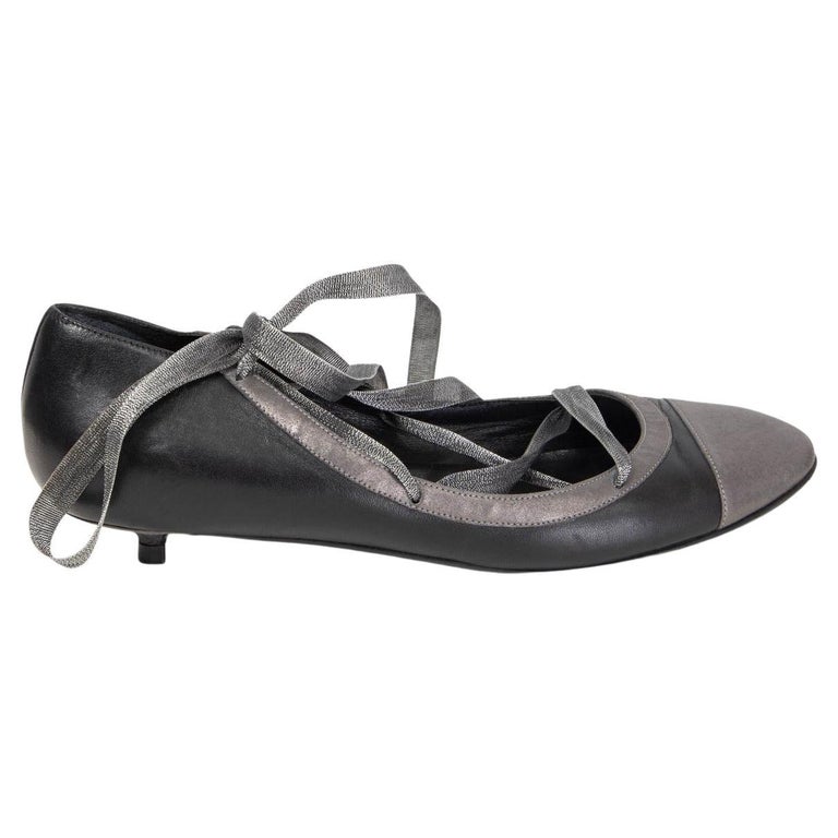 CHANEL black and grey leather LACE UP BALLET Pumps Shoes 37 at 1stDibs chanel ballet pumps