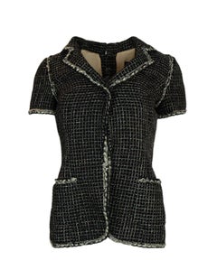 Chanel Black/Grey Metallic Tweed Short Sleeve Backless Jacket sz 36