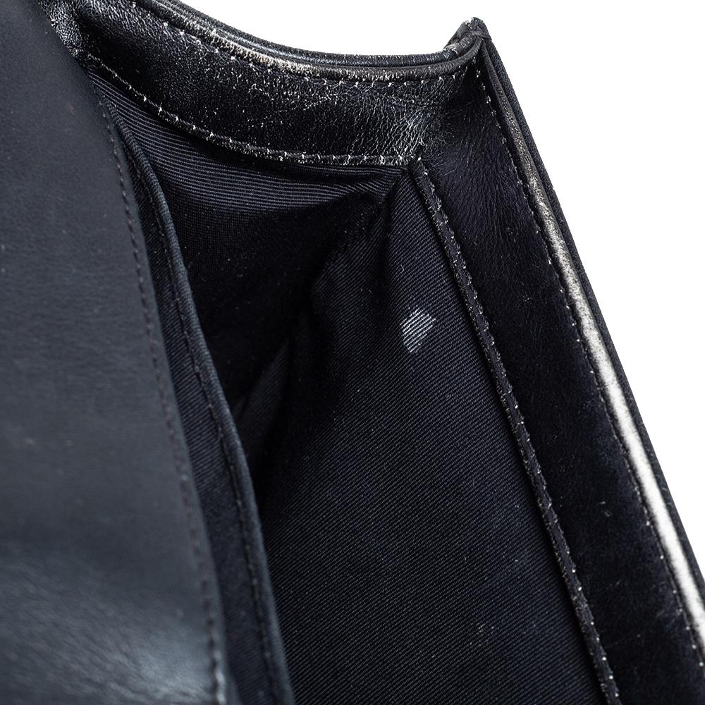 Chanel Black/Grey Quilted Leather Medium Boy Studded Flap Bag 6