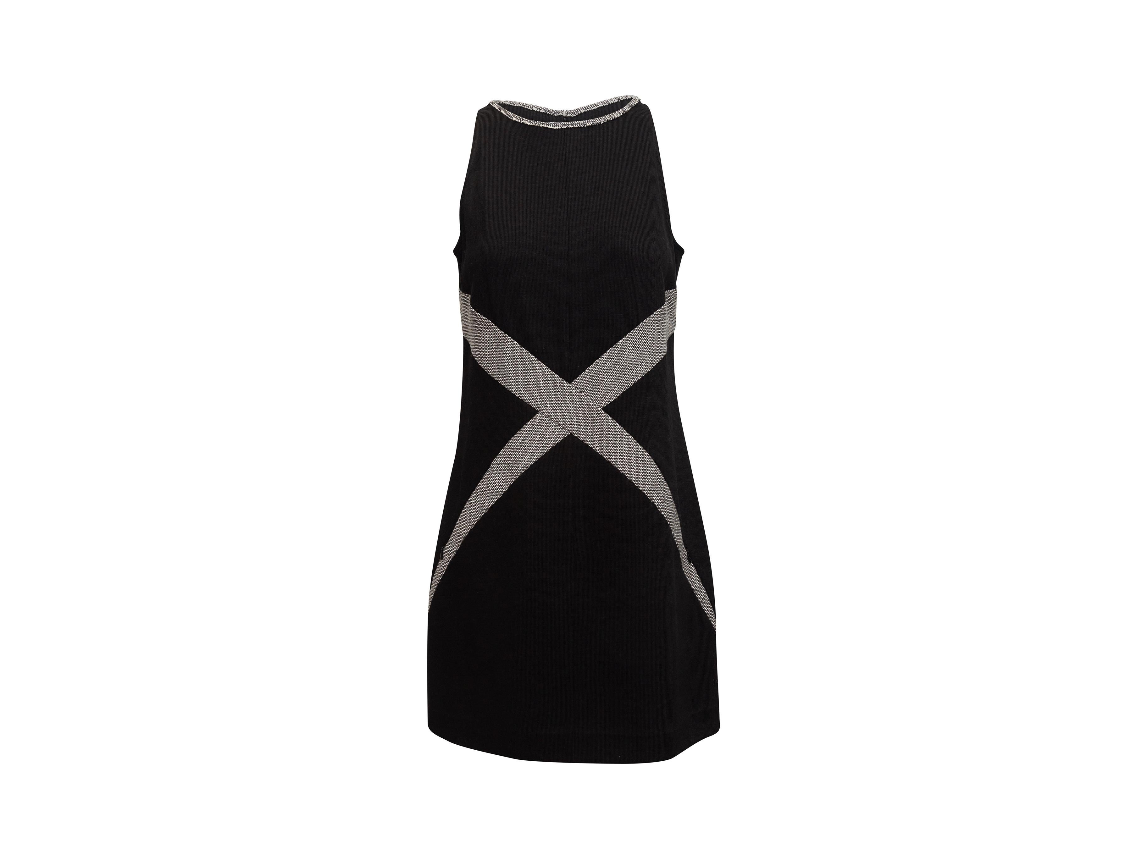 Product details: Black and grey sleeveless dress by Chanel. Crew neck. Zip closure at center back. Designer size 40. 34
