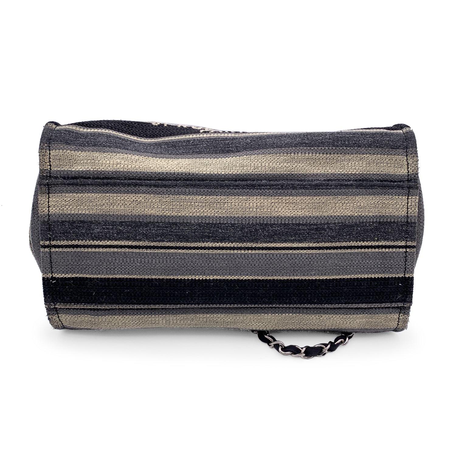 Women's Chanel Black Grey Striped Canvas Medium Deauville Tote Bag For Sale