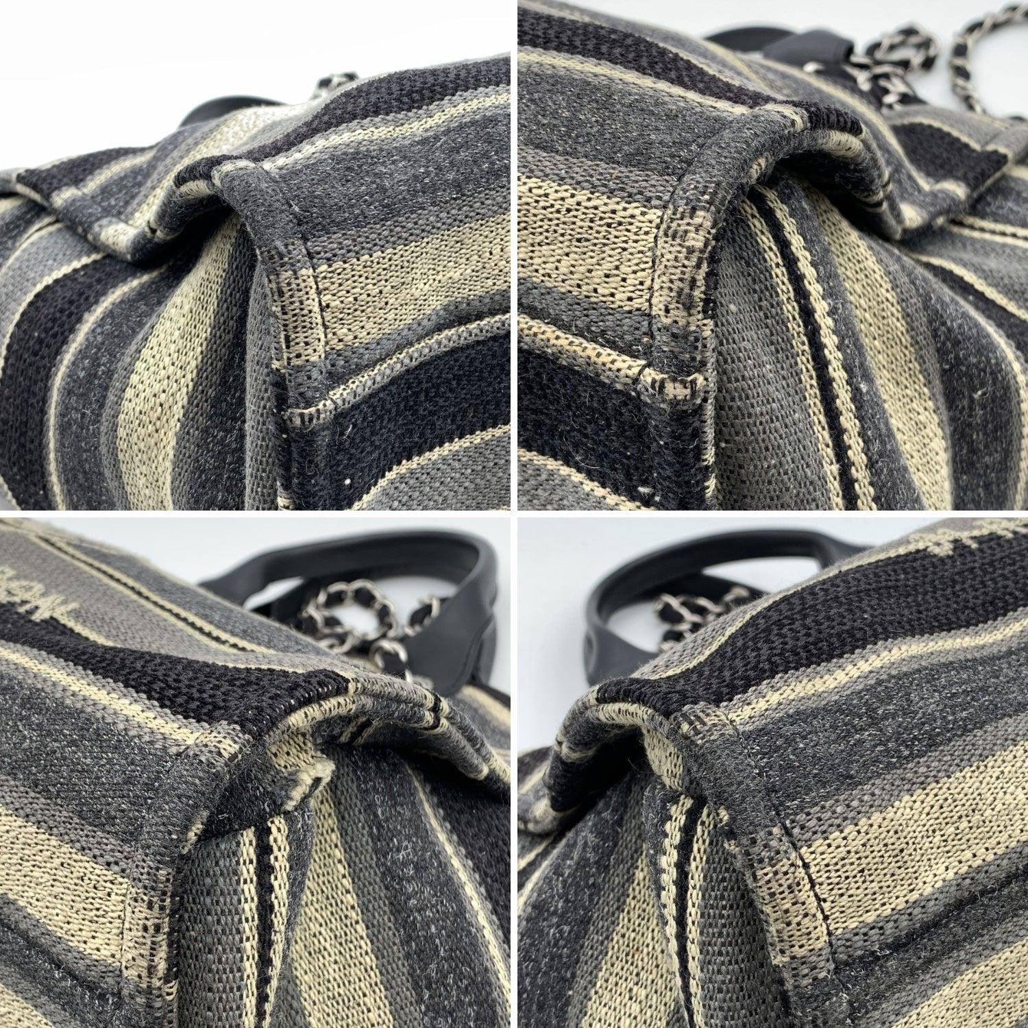 Chanel Black Grey Striped Canvas Medium Deauville Tote Bag For Sale 1