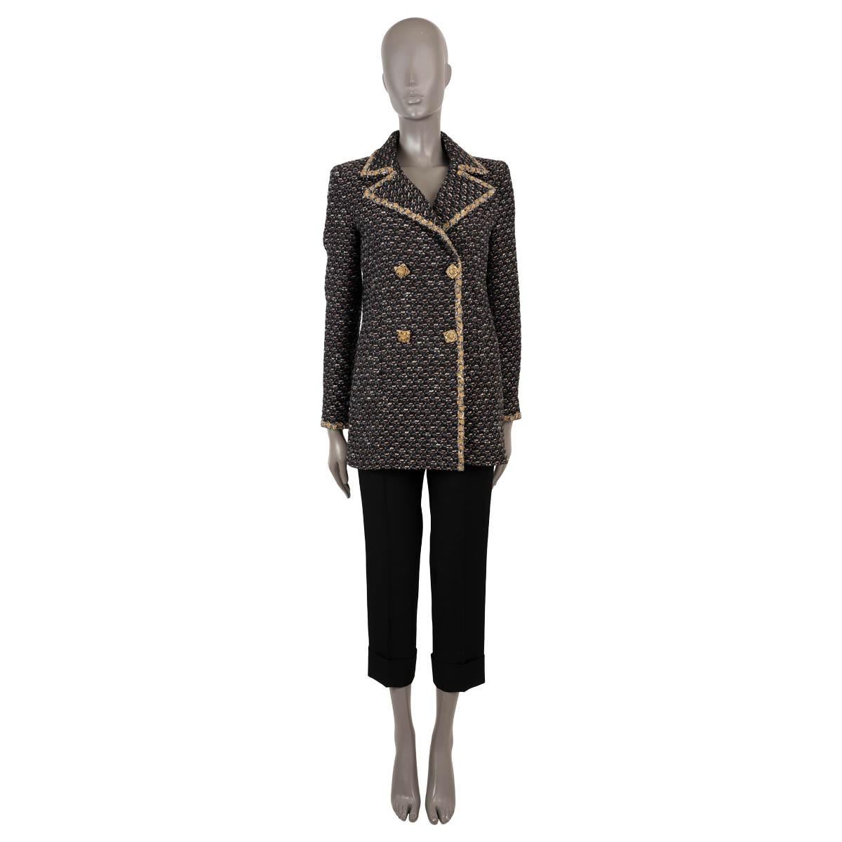 CHANEL black & grey wool 2011 11A BYCANCE TWEED Peacoat Jacket 38 S For Sale 1