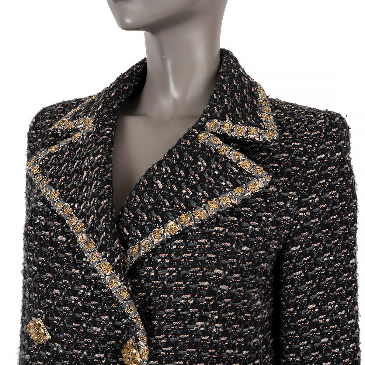 CHANEL black & grey wool 2011 11A BYCANCE TWEED Peacoat Jacket 38 S For Sale 2