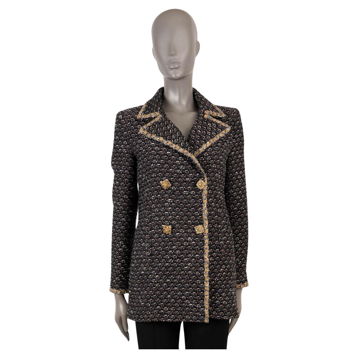 CHANEL black & grey wool 2011 11A BYCANCE TWEED Peacoat Jacket 38 S For Sale