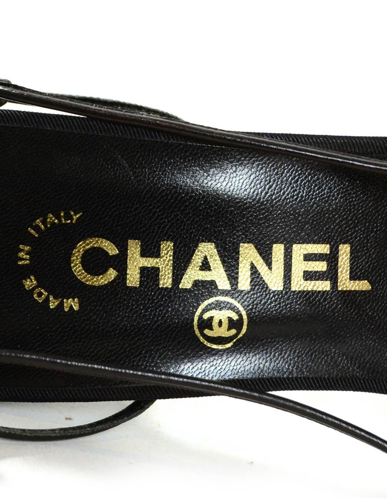 Chanel Black Grosgain Slingbacks with CC Pearl Camellia sz 37.5 For Sale 4