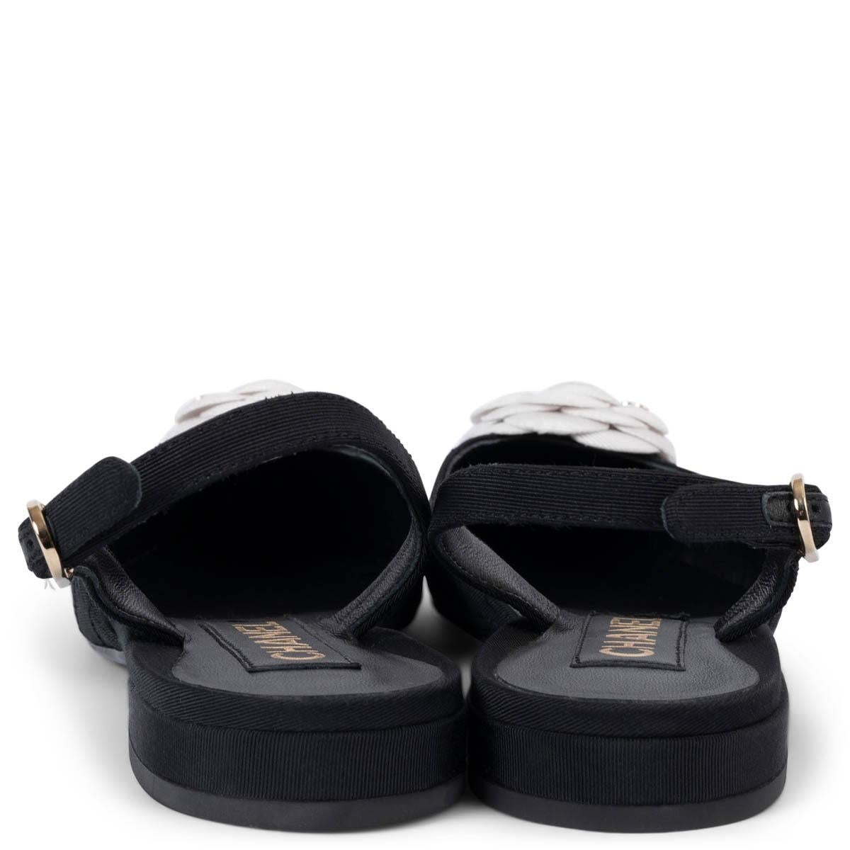CHANEL black grosgrain 2021 21K CAMELLIA Slingback Flats Shoes 37.5 fit 37 1
