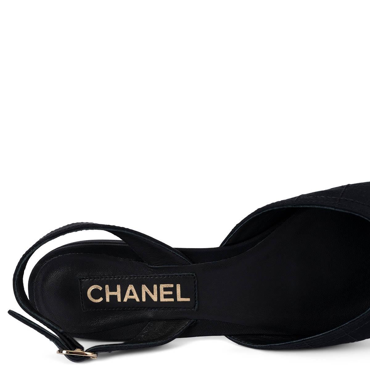CHANEL black grosgrain 2021 21K CAMELLIA Slingback Flats Shoes 37.5 fit 37 4